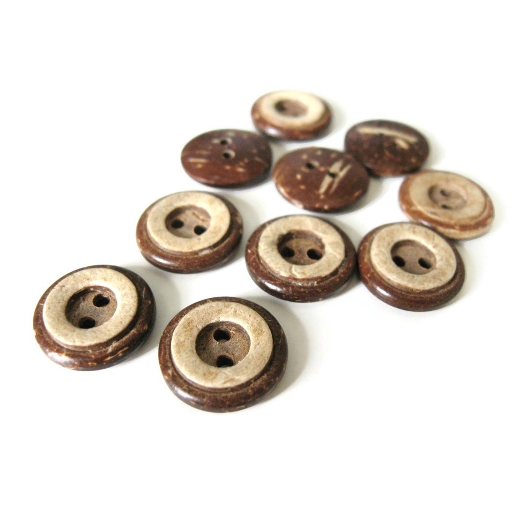 10 Brown Coconut Shell Buttons 13 or 15mm - Rustic Circle Wooden Sewing ...