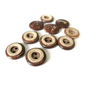 10 Brown coconut shell buttons 13 or 15mm - Rustic circle wooden sewing buttons