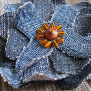 Fabric flower sewing pattern, Making flowers with jeans, Zero waste recycle craft project, Instant download tutorial image 3