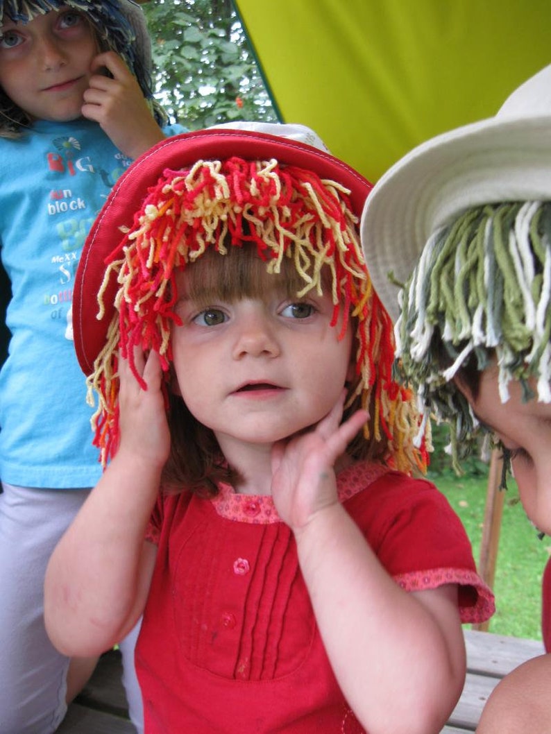 DIY yarn hair wig hat, PDF children sewing tutorial, Party and dress up costume, Instant download image 8