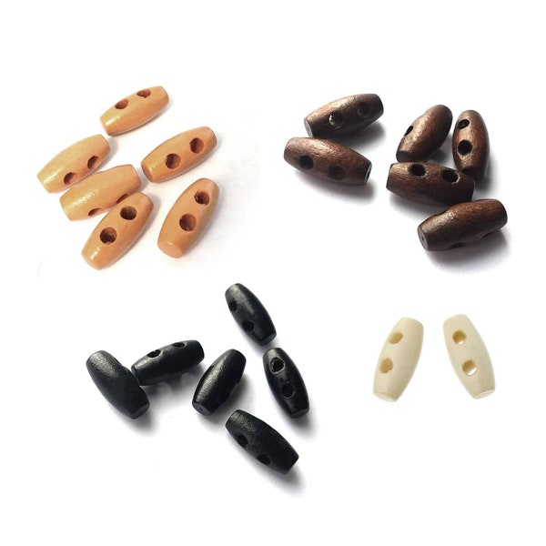 Tiny toggle buttons, 6 wooden buttons 15mm, Mini buttons for dolls, Small horn buttons