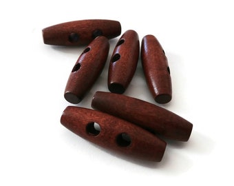 Dark red toggle buttons, 6 wooden buttons 35mm, Horn buttons for knitting