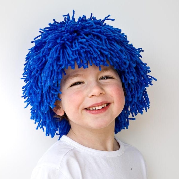 Patrón de costura infantil en PDF, peluca de hilo azul DIY, disfraz de fiesta y de disfraces, patrón de costura de descarga instantánea