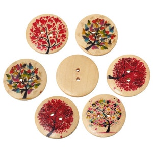 Tree's season wood sewing buttons - 6 mixed decorative buttons - Fall DIY supplies