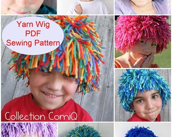 DIY Yarn Wig Sewing Pattern - Halloween kids costume wig tutorial PDF e pattern for children and adult