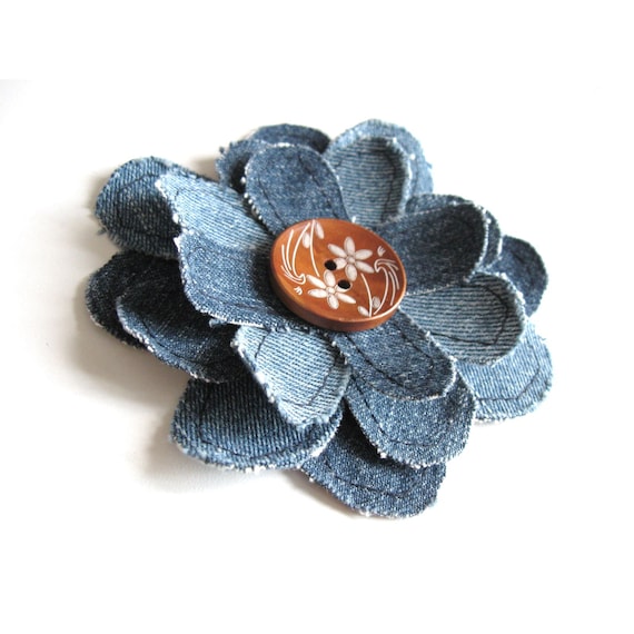 Denim-Stoffblumen Zum Basteln – 75 Mm, 4 Stück, Aus Jeansstoff In Dunkel- & Hellblau