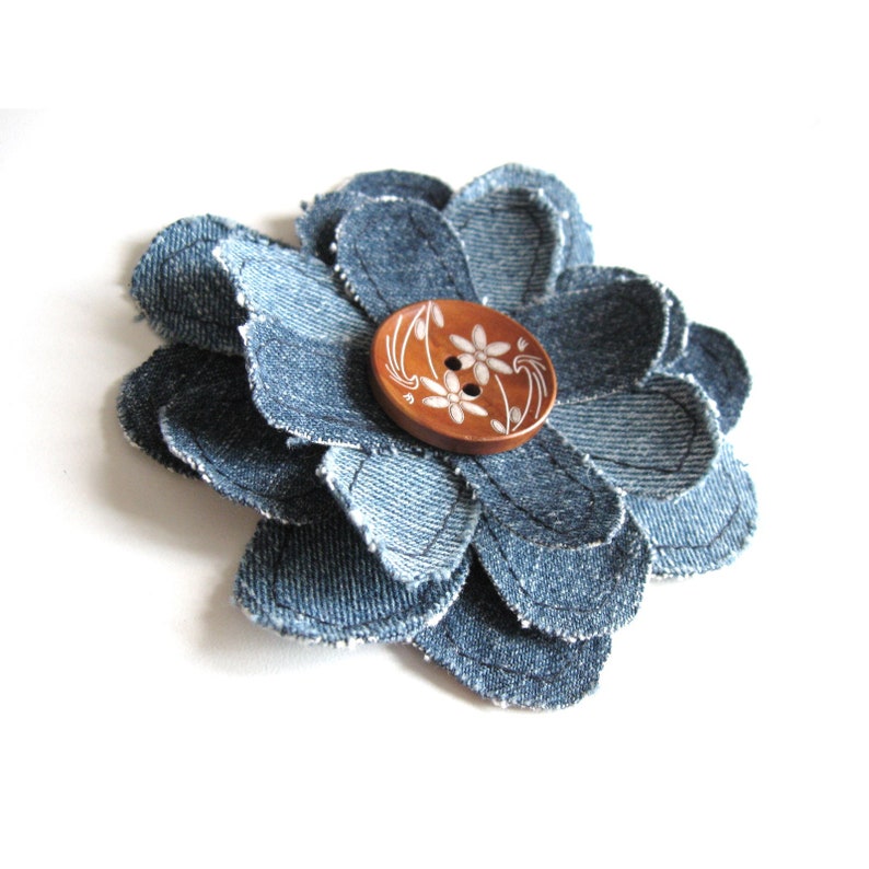 Fabric flower sewing pattern, Making flowers with jeans, Zero waste recycle craft project, Instant download tutorial image 2