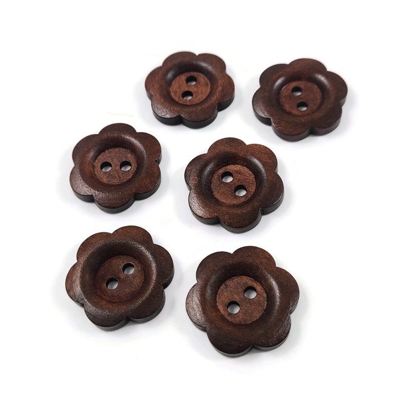 25mm flower shape buttons, Novelty wooden sewing buttons, 1 inch dark brown knitting buttons image 2