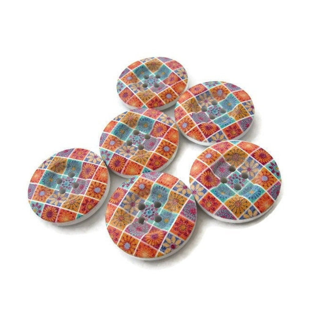 6 & 8pc Packs 13-23mm Flower & Plain Wooden Buttons for Sewing