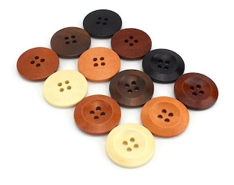 28mm wooden buttons, 6 sewing buttons, Natural wood button, 6 colors available