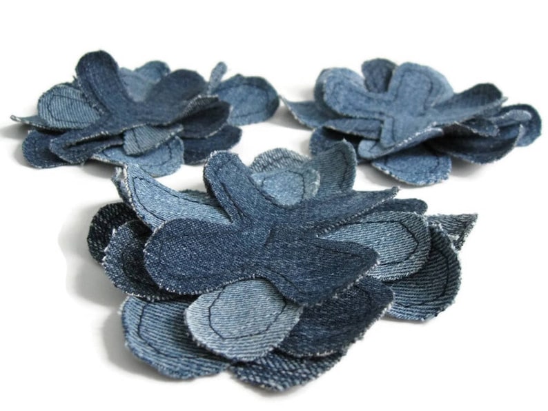 Fabric flower sewing pattern, Making flowers with jeans, Zero waste recycle craft project, Instant download tutorial image 4