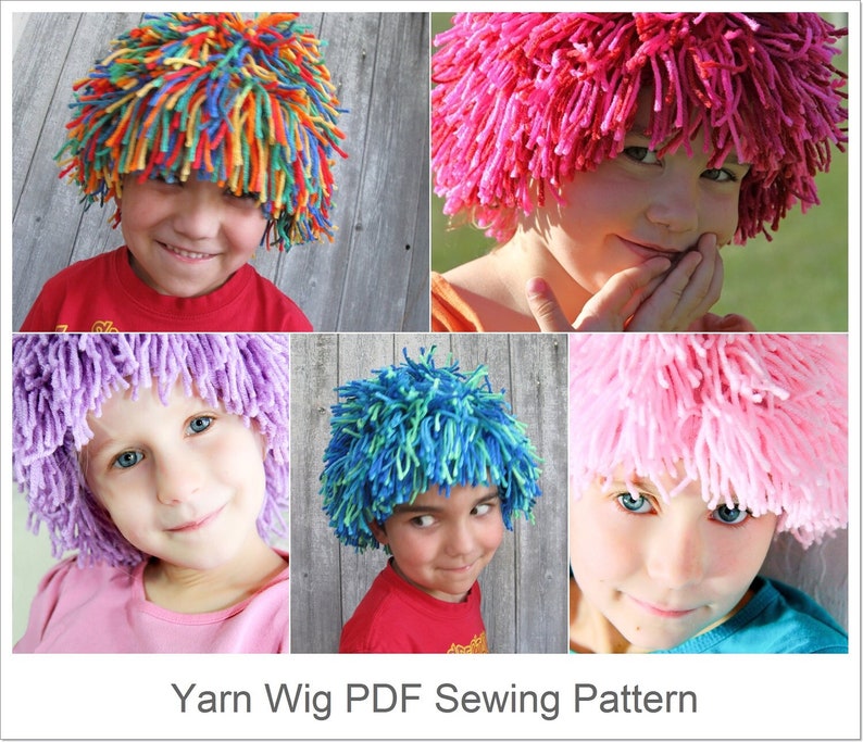 Yarn Wig Sewing Pattern, Halloween costume wig tutorial, PDF instant download digital pattern, Pattern for children and adult image 1