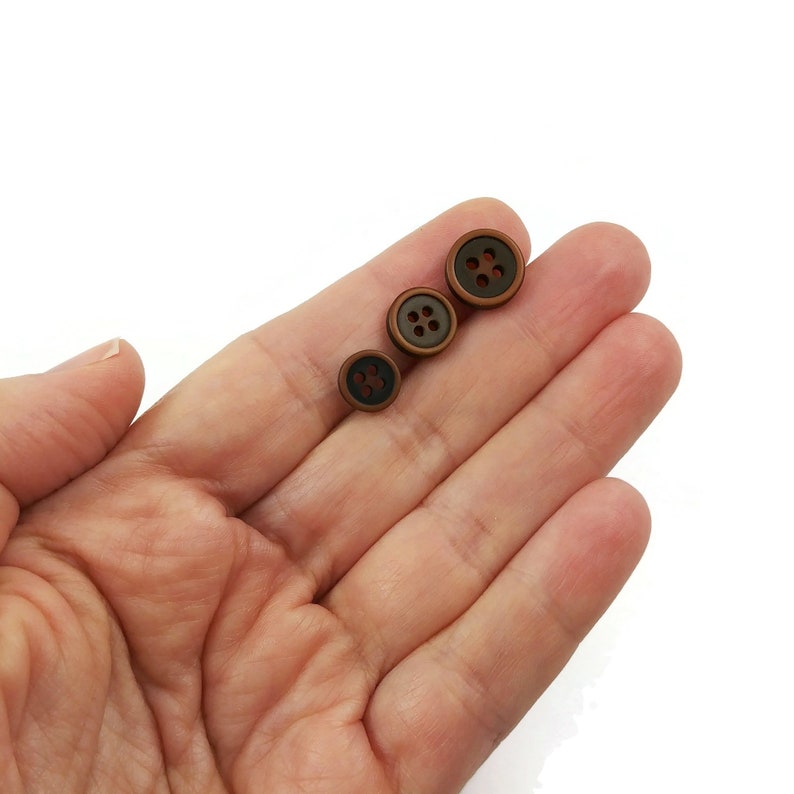 10 dark brown resin sewing buttons Pick your size: 9mm, 10mm or 11mm image 3