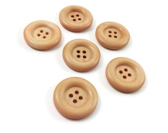 Champagne wooden buttons, 24mm sewing buttons, 6 beige buttons for knitting