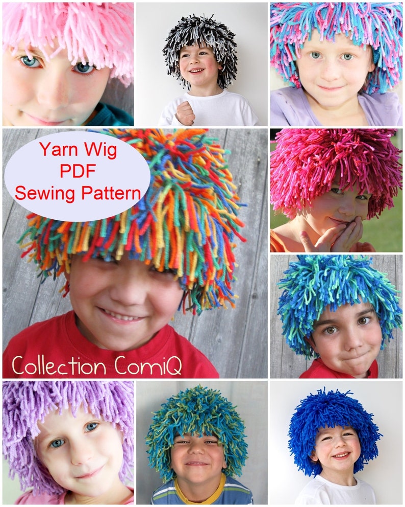 PDF children sewing pattern DIY blue yarn wig Party and image 5