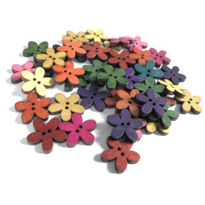 25 Colorful wood buttons, Flower shape mixed buttons, Wooden sewing buttons 20mm, Bulk pack