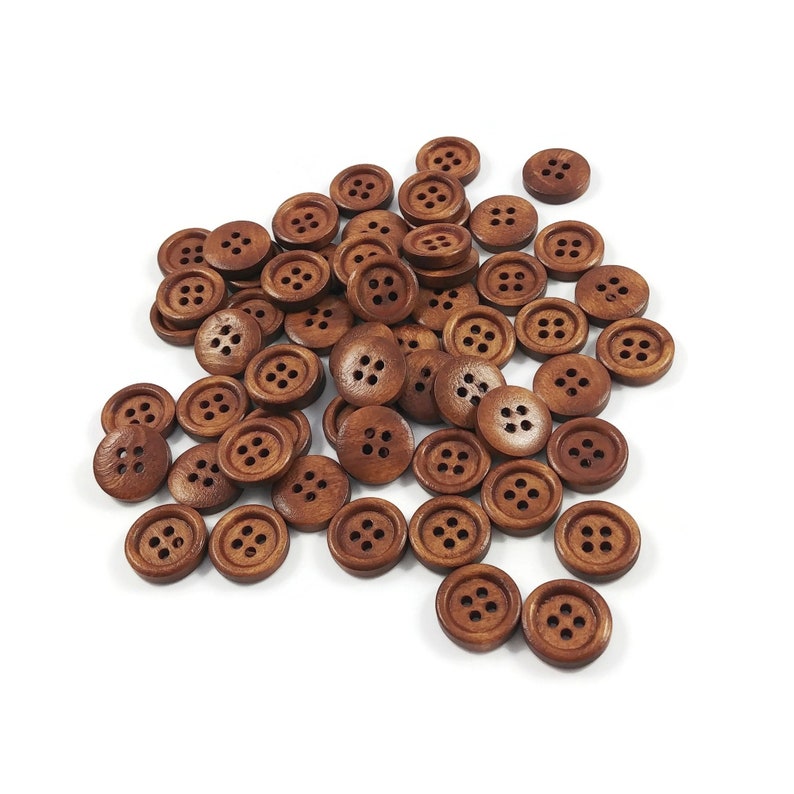 15mm brown wooden buttons, 60pcs bulk 4 holes sewing buttons, Natural wood knitting buttons image 2