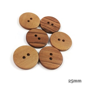 Natural olive wood buttons, 11mm, 13mm, 15mm, 20mm, 25mm, Wooden sewing buttons, Made in Italy 25mm