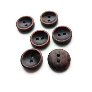 15mm brown wooden buttons, 2 holes shirt buttons, 6 small buttons for knitting image 1