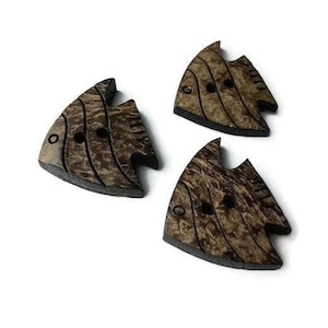 3 fish coconut buttons,  Large natural carved button, Ocean animal sewing buttons, Unique craft supplies