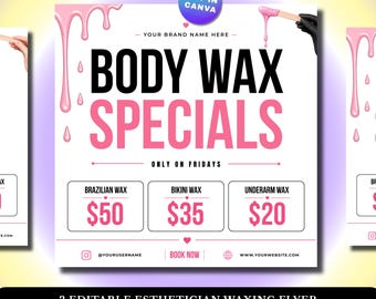 Editable Body Wax Specials Flyer, Esthetician Canva Template, Price List (Digital Download)