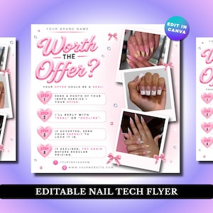 Redigerbar Canva-mall för nagelteknik värd erbjudandet | Nagelprisspelflyer | Bokningsutmaning Instagram-inlägg
