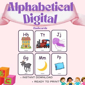 ABC-flashkaarten, 26 educatieve kaarten, AZ-kaarten, digitale producten voor kinderen, alfabet-flashkaarten, thuisschoolactiviteit, digitale download
