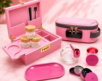Pink Heart Gift Set | Lockable Storage Box, Travel Pouch & Rolling
