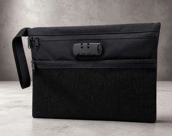 Kleine schwarze, geruchsdichte Tasche mit Verschluss – Dezenter Organizer, abschließbar, Aufbewahrungstasche, minimalistisches Geschenk