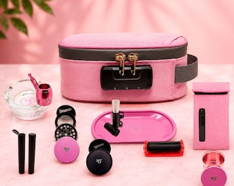 Lockable Odor Proof Bag – Pink Compact Travel Organizer With Combo Lock & Complete Accessory Set