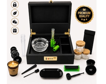 Lockable Bamboo Box - Black Adjustable Storage Kit With Combination Lock, Tray, Dividers & Accessories