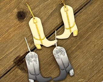 Gold or silver Cowgirl Boot earrings | polymer clay | lightweight