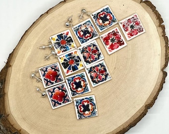 Faux Talavera tile earrings