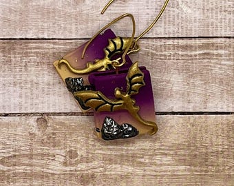 Flying dragon book earrings mountains fourth wing iron flame