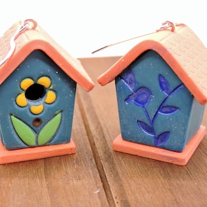 3-D Birdhouse Earrings Lightweight polymer clay Blue