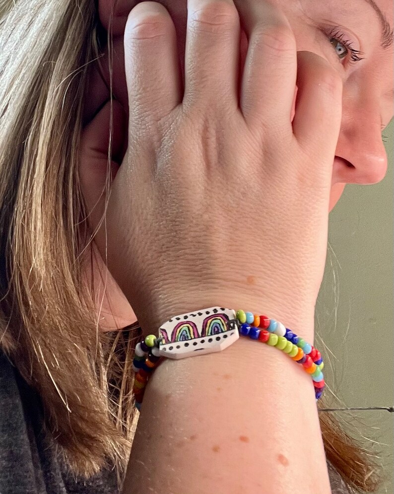 Boho Rainbow beaded adjustable length bracelet image 2