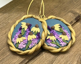 Gold framed Wildflower earrings lightweight gift art for your ears