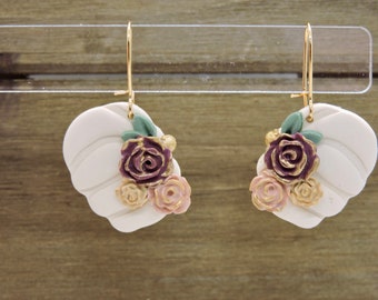 Floral pumpkin polymer clay earrings