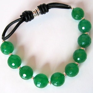 Emerald Jade Leather Stretch Bracelet image 2