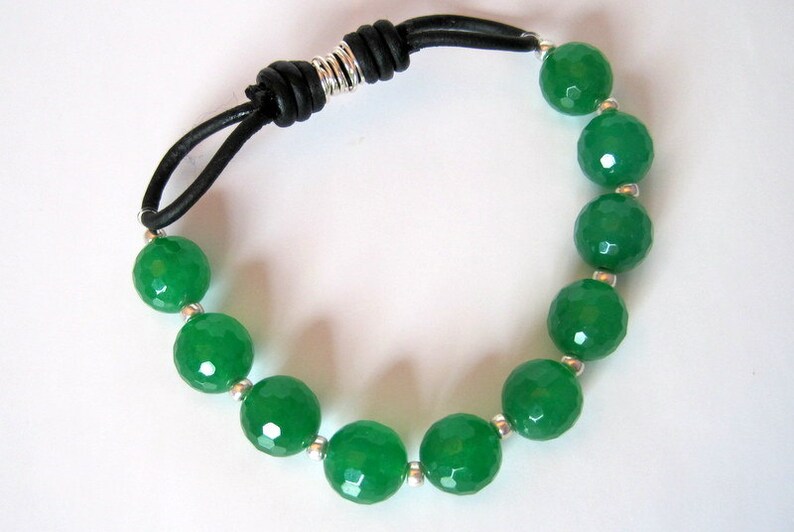 Emerald Jade Leather Stretch Bracelet image 2