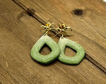 Green and gold glitter ombre teardrops with gold bow