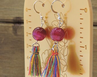 Purple multicolor tassel earrings