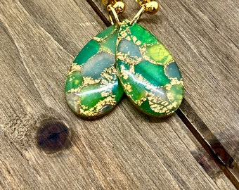 Shades of green and gold earrings