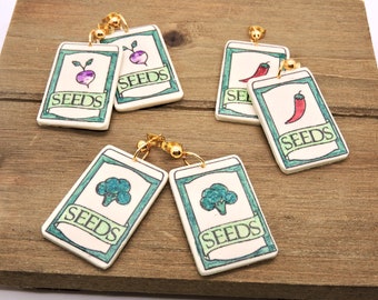 Seed packet earrings | lightweight | polymer clay