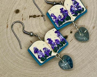 Lavender flowers book earrings