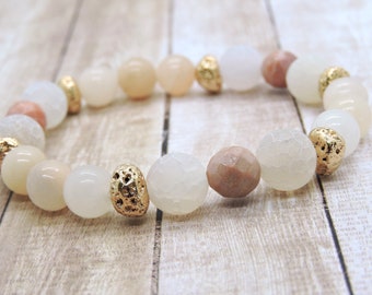 Gemstone and lava stretch bracelet