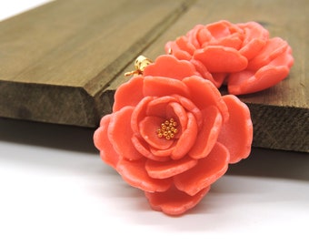 Peach flower earrings | polymer clay