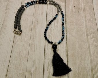 Black and Blue Tassel necklace