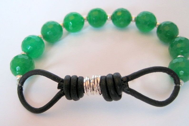 Emerald Jade Leather Stretch Bracelet image 4