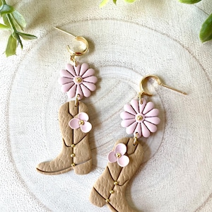 Cowboy Boots Polymer Clay Earrings, Western Earrings, Cowboy Earrings, Handmade Earrings, Lightweight Earrings, Floral Dangle Earrings